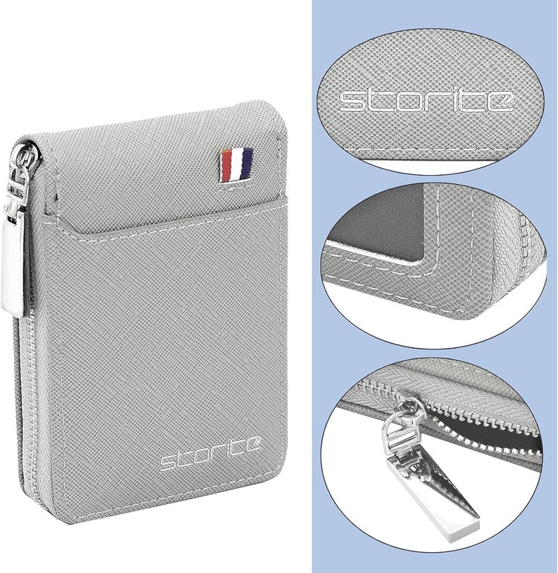Storite PU Leather 9 Slot Vertical Credit Debit Card Holder Money Wallet Zipper Coin Purse for Men Women (Grey - 11.5 x 2 x 8 Cm) - Image 4