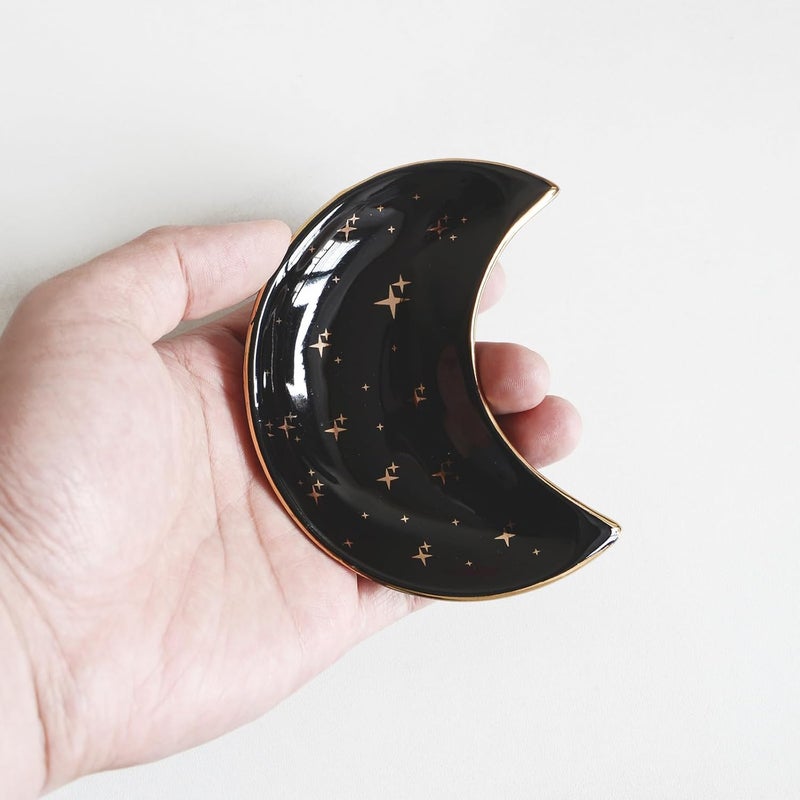 BIHOIB Small Moon Jewelry Dish Tray, Decorative Ceramic Trinket Dish, Modern Accent Tray for Vanity, Black - Image 3