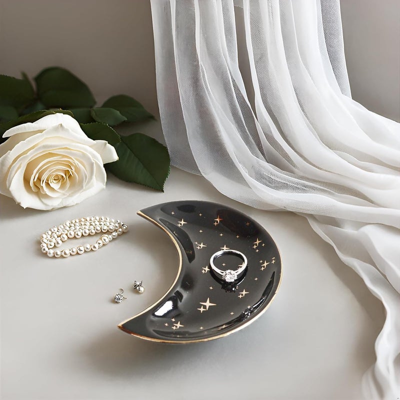 BIHOIB Small Moon Jewelry Dish Tray, Decorative Ceramic Trinket Dish, Modern Accent Tray for Vanity, Black - Image 4