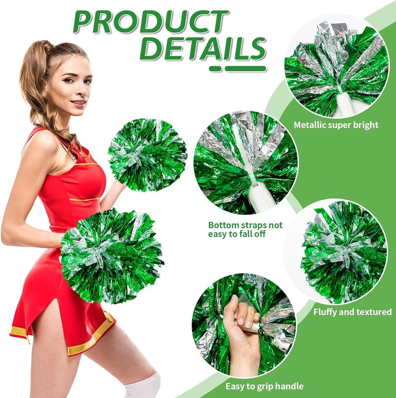 CREATIEE-PRO 4Pcs Metallic Cheerleading Pom Poms, Creatiee 2 Pair Cheerleader Cheering Squad Pompoms for School Sports Dance Games Team Spirit Cheer - Image 2