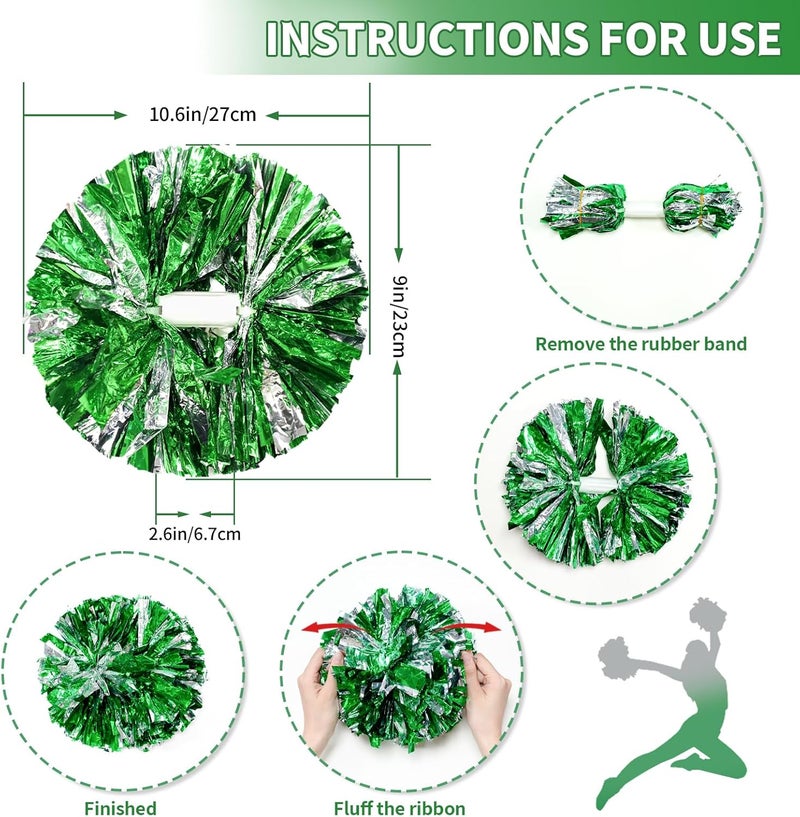 CREATIEE-PRO 4Pcs Metallic Cheerleading Pom Poms, Creatiee 2 Pair Cheerleader Cheering Squad Pompoms for School Sports Dance Games Team Spirit Cheer - Image 3
