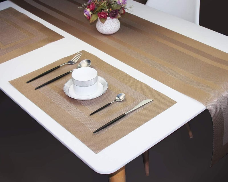 pigchcy 72 inches Table Runner,Table Centerpiece, Heat Resistant Vinyl Woven Washable Table Mats Sets (Champagne) - Image 4