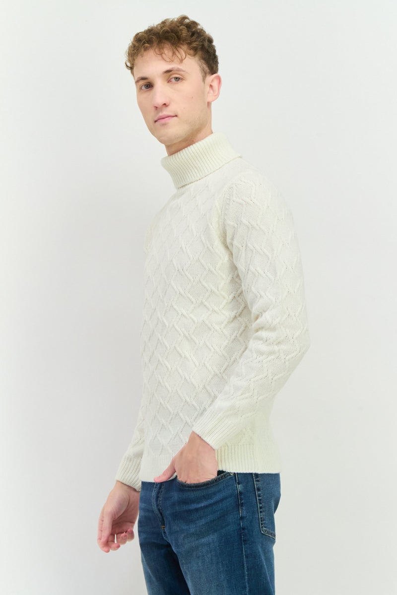 Sorbino Men High Neck Textured Long Sleeves Sweatshirt, White - Image 2