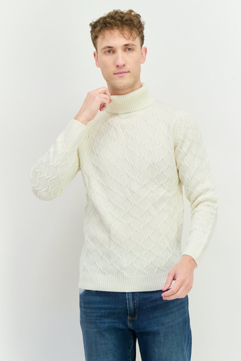 Sorbino Men High Neck Textured Long Sleeves Sweatshirt, White - Image 1