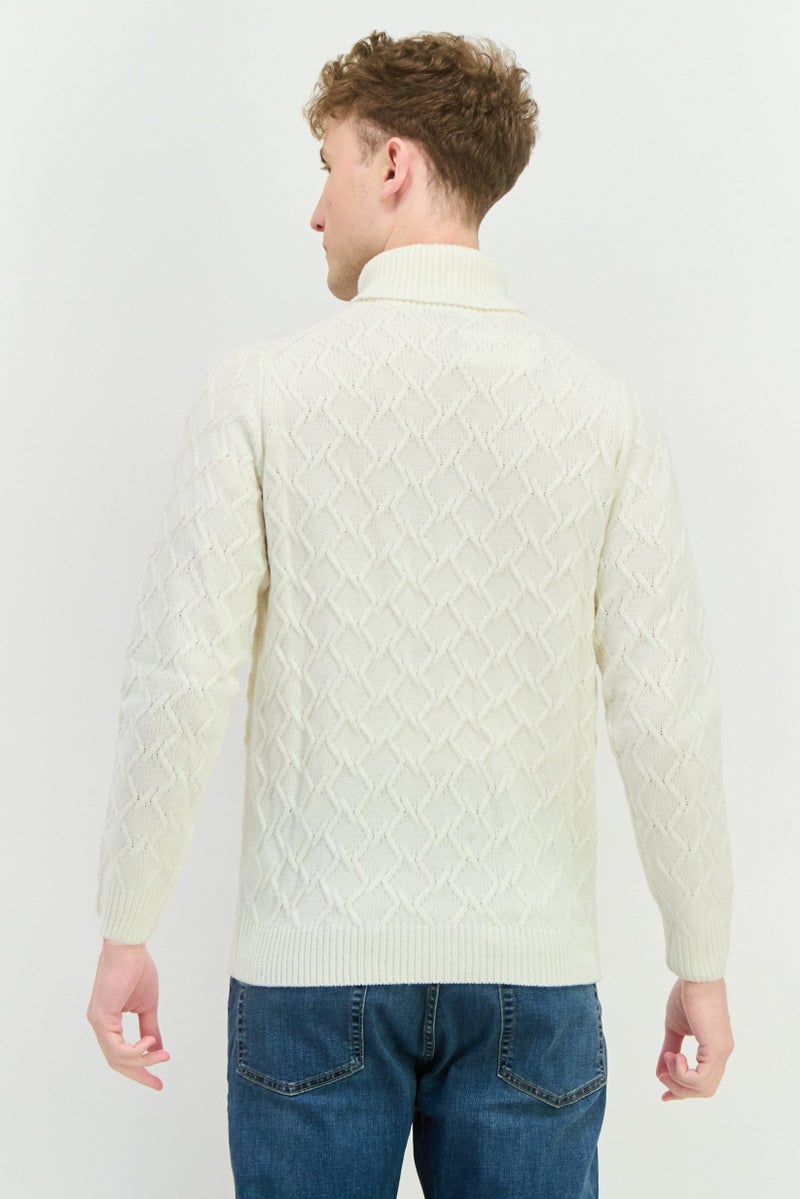 Sorbino Men High Neck Textured Long Sleeves Sweatshirt, White - Image 3