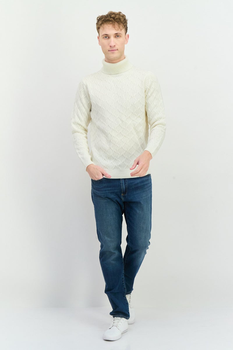 Sorbino Men High Neck Textured Long Sleeves Sweatshirt, White - Image 4