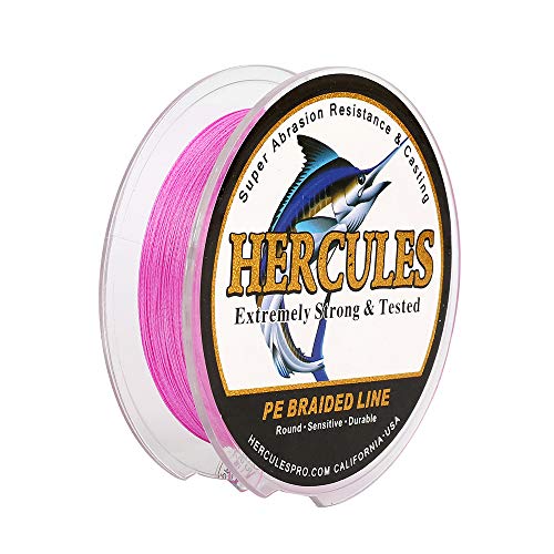 HERCULES Super Strong 300M 328 Yards Braided Fishing Line 15 LB Test for Saltwater Freshwater PE Braid Fish Lines 4 Strands - Pink, 15LB (6.8KG), 0.16MM - Image 1