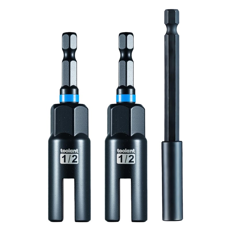 toolant 3PCS Wing Nut Driver Set, Includes Two 1/2" Sockets and One 1/4" Hex Extension, CR-V Driver for Wing Nuts, Eye Bolts & Hook Screws, Hurricane Shutters Ready, Anti-Rust - Image 1
