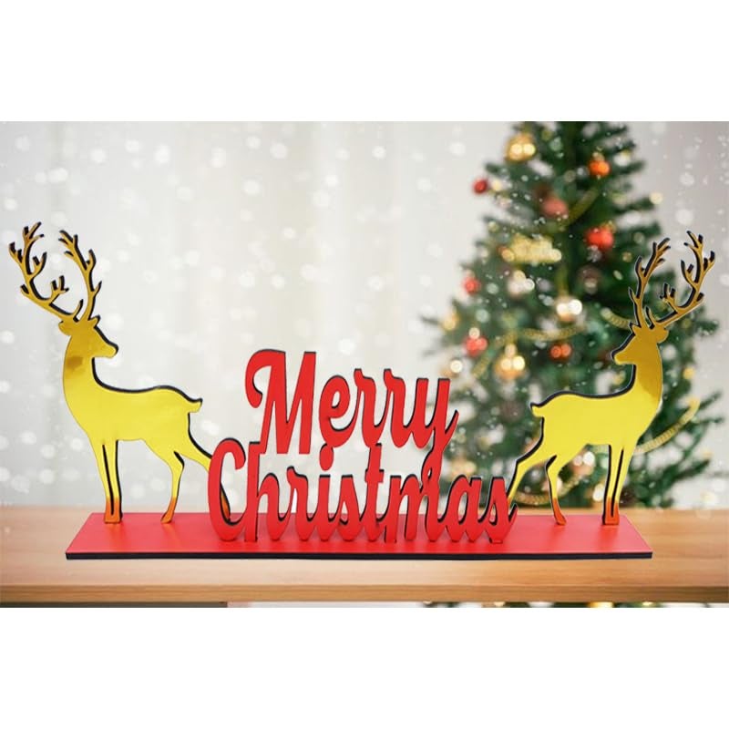 WRH Christmas Gifts - Decoration Item for Home, Table Top Showpiece (Golden Deer) - Image 1