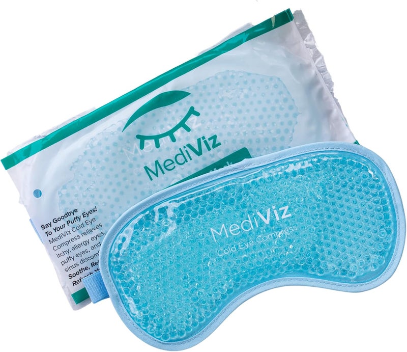 Cooling Gel Eye Mask- Reusable Cold Eye Mask for Puffy Eyes, Allergies, Sinuses - Soothes Dark Circles & Aids with Headaches - Comfortable & Easy to Use with Stretchy Band - Blue