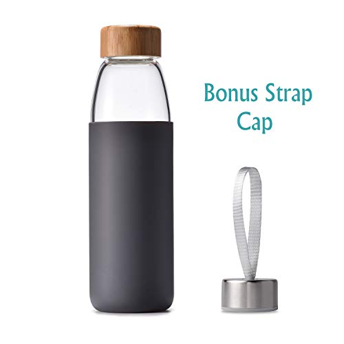 veegoal 18 Oz Borosilicate Glass Water Bottles with Bamboo Lid, BPA-FREE, Non-Slip Silicone Sleeve, and Stainless Steel Leak Proof Lid - Reusable Glass Bottle for Men and Women - Image 2