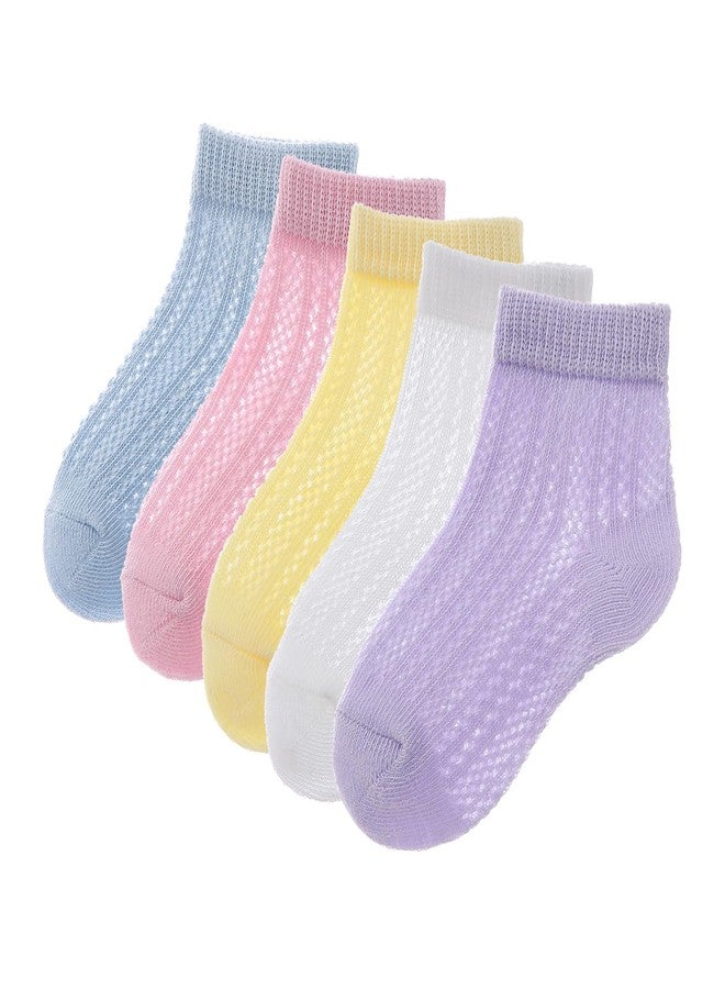 Looching 5 Pairs Baby Boys Girls Mesh Thin Socks Toddler Cotton Breathable No Show Low Cut Ankle Socks for 1-12T Kids - Image 1