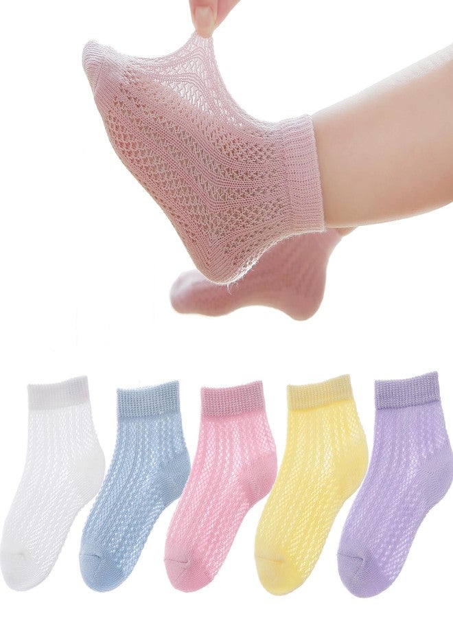 Looching 5 Pairs Baby Boys Girls Mesh Thin Socks Toddler Cotton Breathable No Show Low Cut Ankle Socks for 1-12T Kids - Image 2
