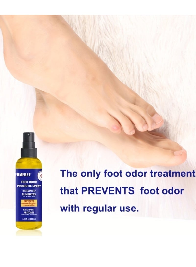 DERMFREE بخاخ بروبيوتيك لإزالة رائحة القدمين بسعة 100 مل، يزيل الرائحة الكريهة على الفور ويمنع عودتها، بخاخ مزيل رائحة القدمين والأحذية المنعش والمنعش مع زيت بذور الخروع ومزيل رائحة النعناع - Image 5