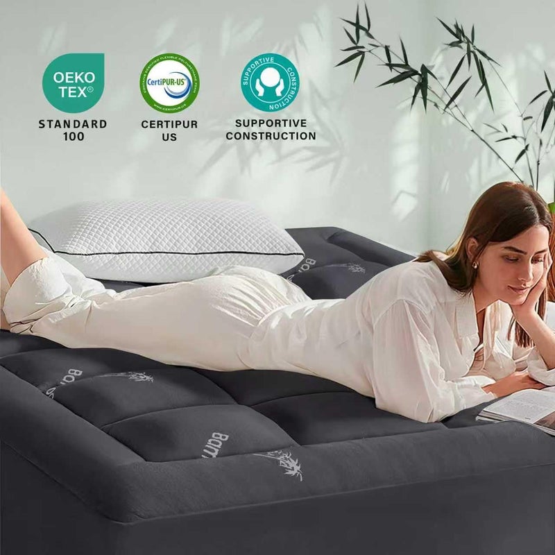 Anluoer غطاء مرتبة أنلور من الإسفنج الذكي بحجم كامل لتخفيف آلام الظهر، مصنوع من رايون مشتق من الخيزران مع طبقة علوية على شكل وسادة، مناسب للأشخاص الذين يعانون من الحرارة أثناء النوم، وسادة تبريد مع جيب عميق 8-21 بوصة، مقاس 54×75 بوصة، رمادي غامق - Image 5