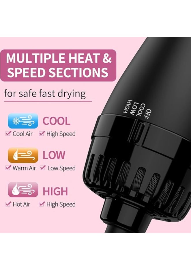 Generic - Hair Dryer and Blow Dryer Brush in One, 4 in 1 Hair Dryer and Styler Volumizer with Negative Ion Anti-frizz Ceramic Titanium Barrel Hot Air Straightener Brush 75MM Oval Shape, Black/Pink - Image 1