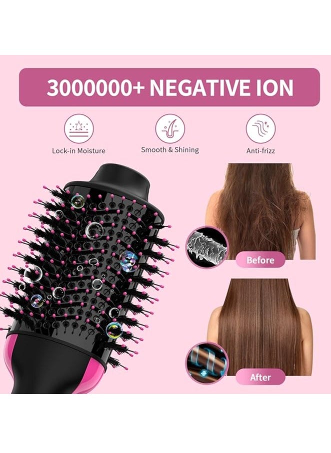 Generic - Hair Dryer and Blow Dryer Brush in One, 4 in 1 Hair Dryer and Styler Volumizer with Negative Ion Anti-frizz Ceramic Titanium Barrel Hot Air Straightener Brush 75MM Oval Shape, Black/Pink - Image 1