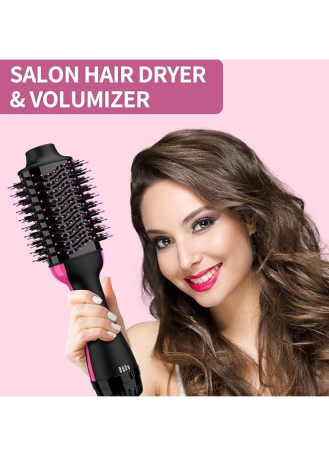 Generic - Hair Dryer and Blow Dryer Brush in One, 4 in 1 Hair Dryer and Styler Volumizer with Negative Ion Anti-frizz Ceramic Titanium Barrel Hot Air Straightener Brush 75MM Oval Shape, Black/Pink - Image 1