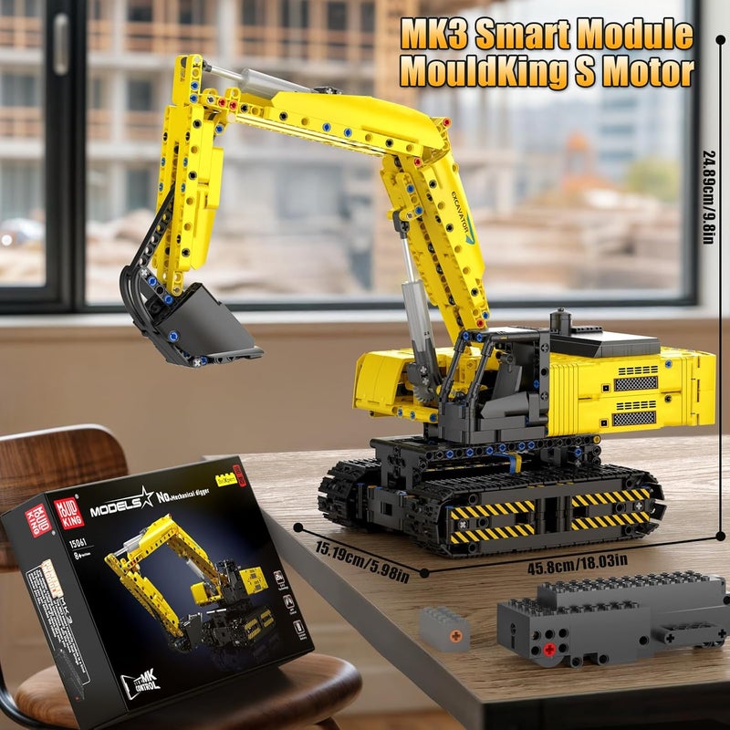 mould king 15061 Building Sets Heavy-Duty RC Excavator Building Sets with Remote Control,Construction Vehicles Model,STEM Project Building Kits for Adults and Boys Girls Kids Aged 8+ (1120 PCS) - Image 5