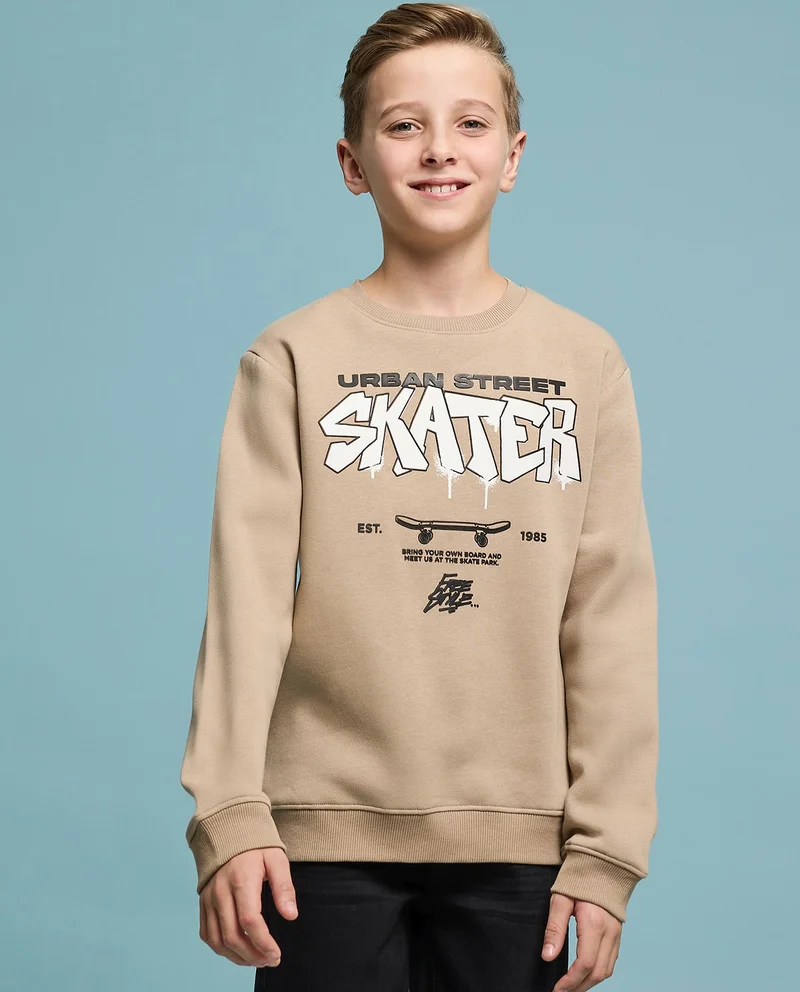 أر أند بي Printed Sweatshirt with Crew Neck and Long Sleeves