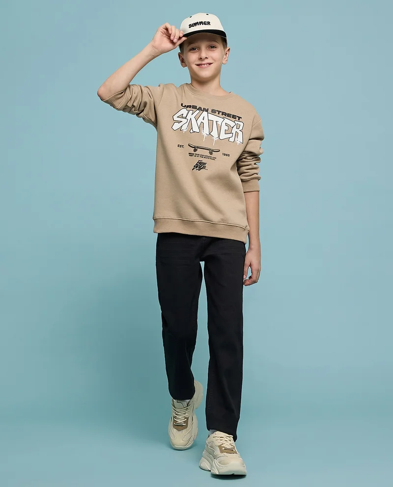 أر أند بي Printed Sweatshirt with Crew Neck and Long Sleeves
