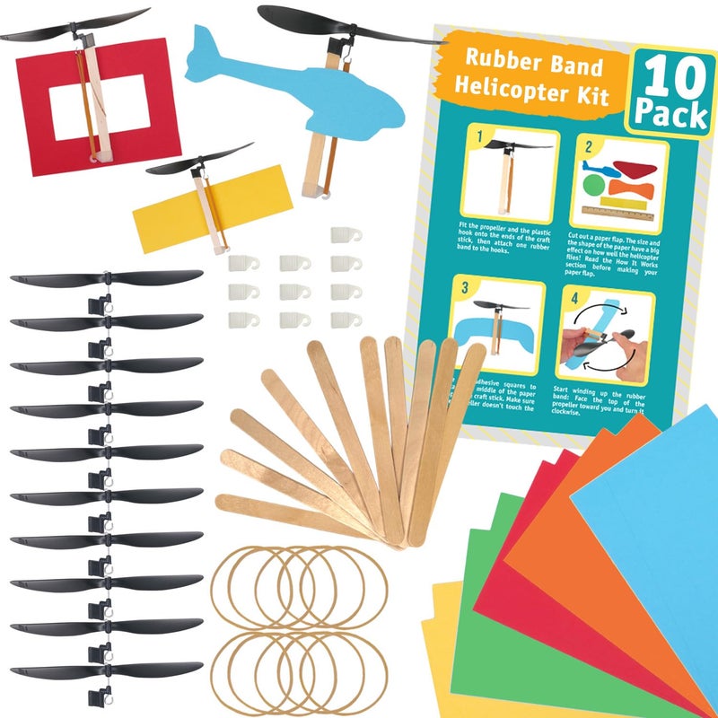 STEM Inventions Rubber Band Helicopter Kit 10Pack DIY STEM Craft Project for Kids Build Your Own Rubberband Flying Toy - Image 2