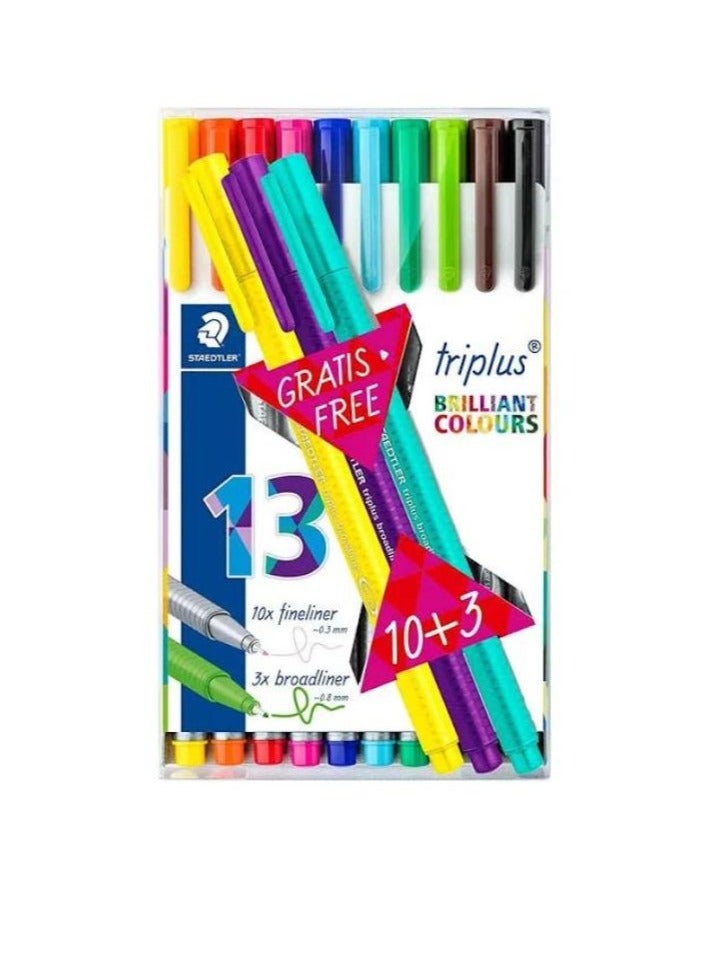 Steadler Triplus Fineliner With Metal Pack Of 10+3 Multicolor Shades - Image 1