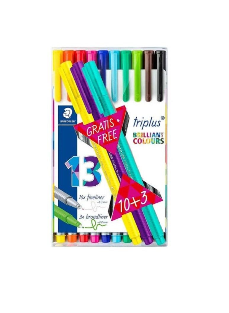 Steadler Triplus Fineliner With Metal Pack Of 10+3 Multicolor Shades - Image 2