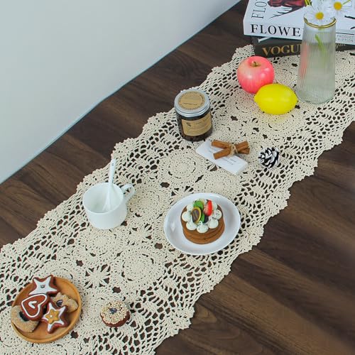kilofly Handmade Crochet Cotton Lace Table Runner Tablecloth, 15 x 43 inch - Image 2
