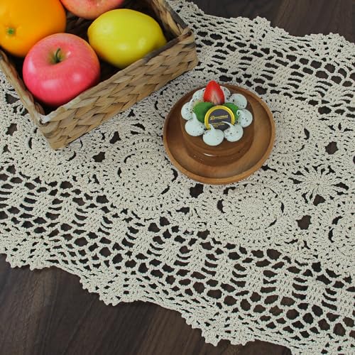 kilofly Handmade Crochet Cotton Lace Table Runner Tablecloth, 15 x 43 inch - Image 5