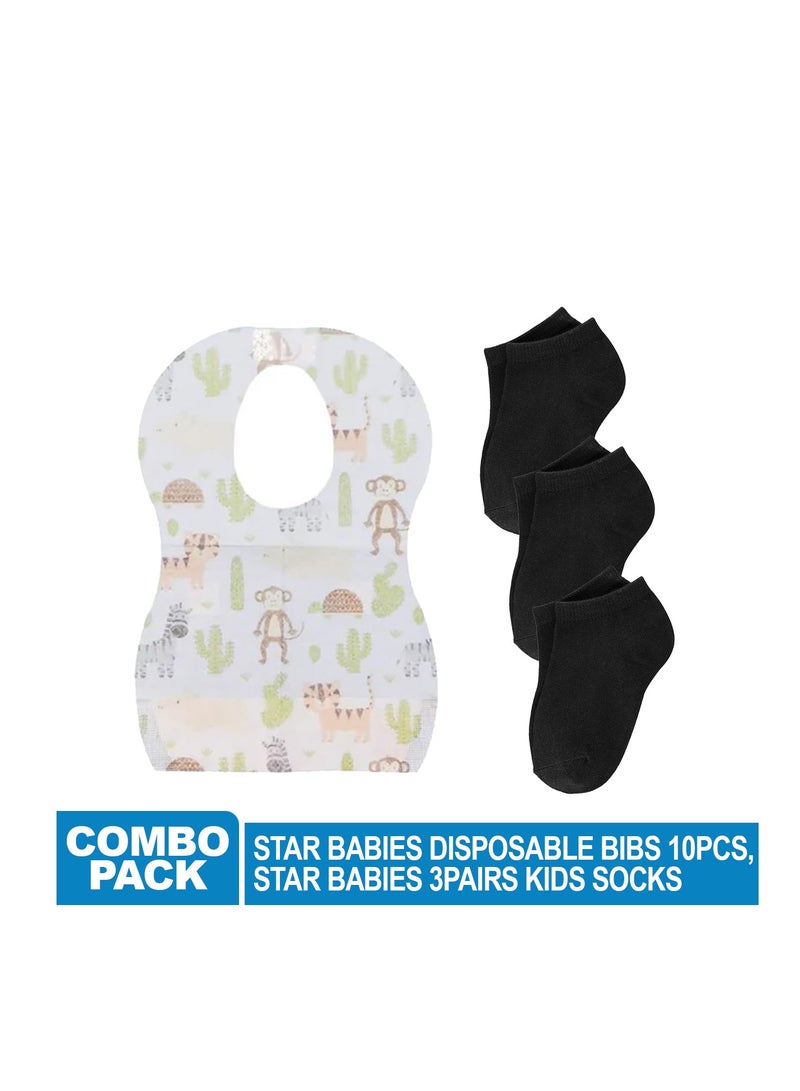 STAR BABiES Star Babies Combo Pack of 2 (Kids socks pack of 3, Disposable Bibs Pack of 10) - Black  - Image 2