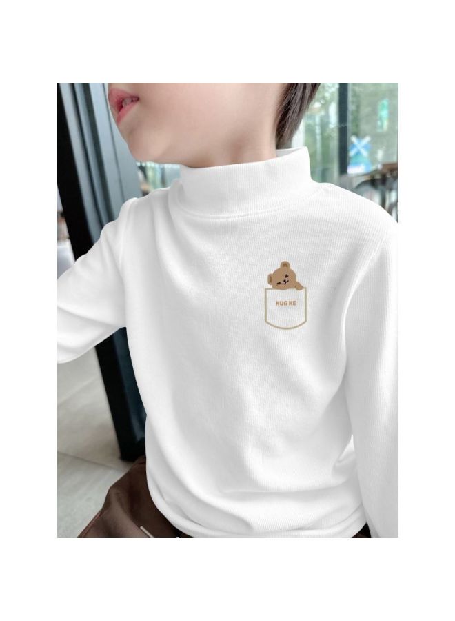 Cartoon Printed Long-sleeved T-shirt For Boys And Girls, Autumn And Winter Baby New Warm Inner Layering Velvet Half Turtleneck Bottoming Shirt