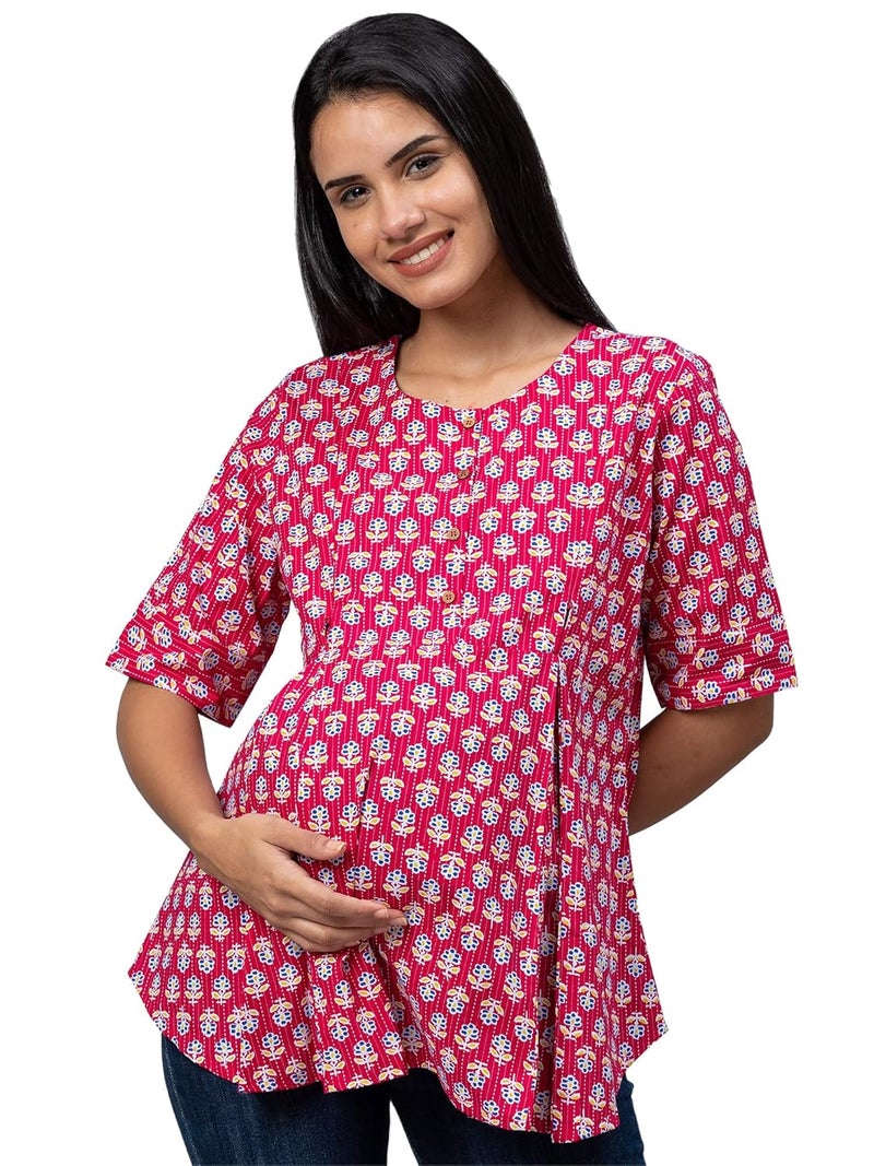 AV2 Store Women's Cotton Relaxed Fit Printed Maternity Feeding Top 8055 - Image 1