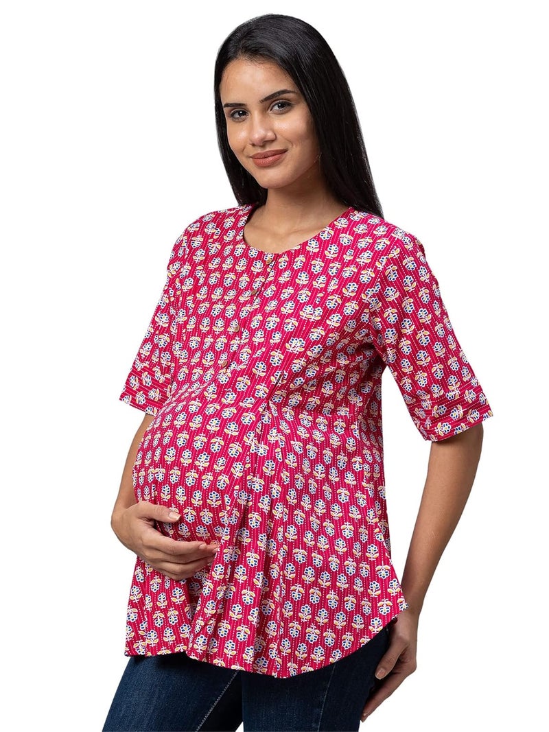 AV2 Store Women's Cotton Relaxed Fit Printed Maternity Feeding Top 8055 - Image 4