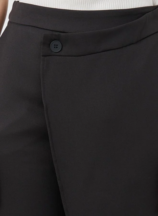 Take Two Take Two Solid Button Detail Asymmetric Front Double Layer Pants