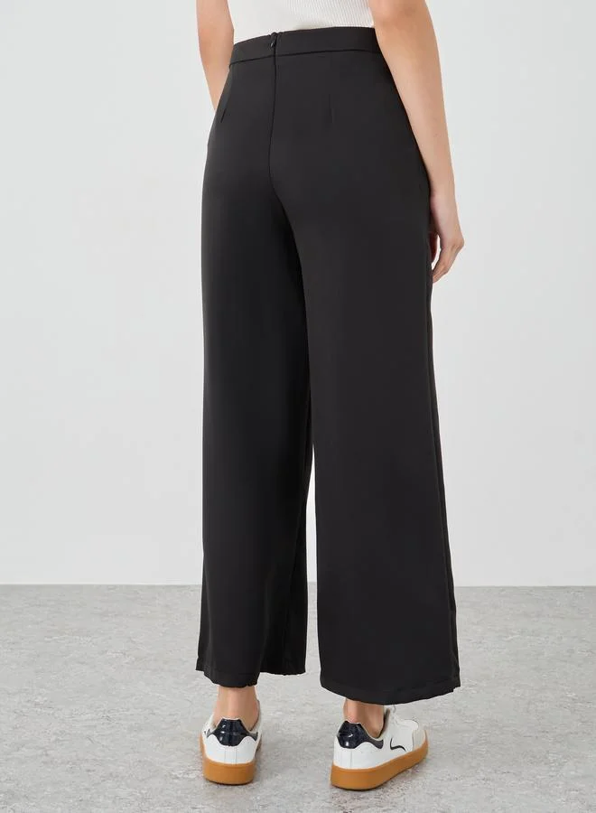 Take Two Take Two Solid Button Detail Asymmetric Front Double Layer Pants