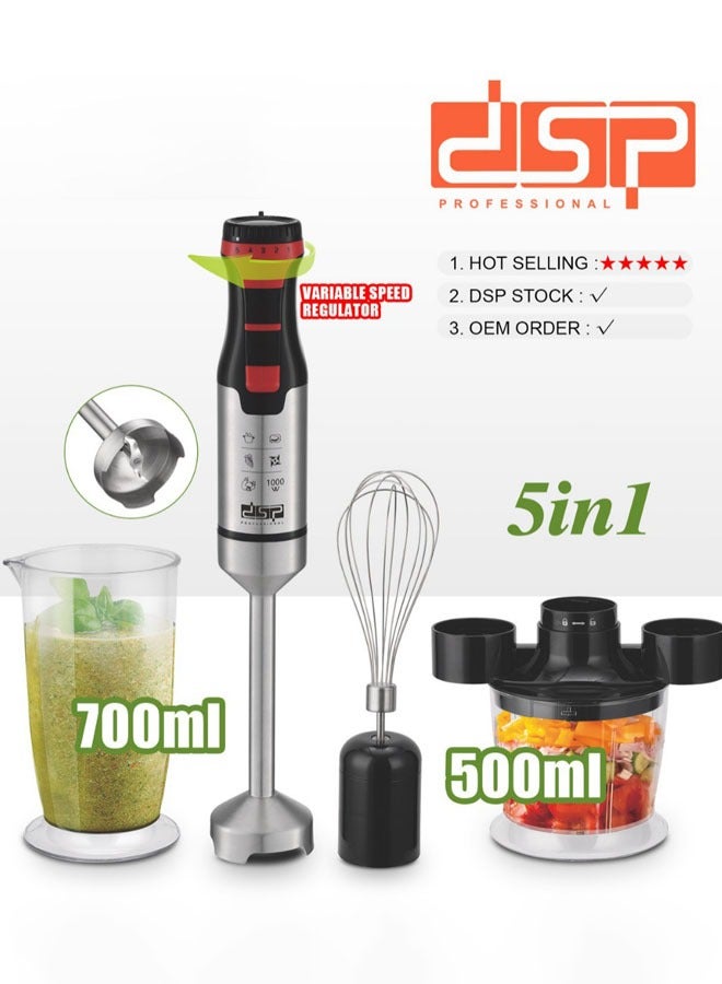 DSP Hand Blender,1000W Hand Mixer Stick Blender with 304 Stainless Steel Blade,Food Processor,Beaker,Egg Whisk,Non-BPA,Ideal fro Smoothies,Purée,Baby Food,KM1157 - Image 2
