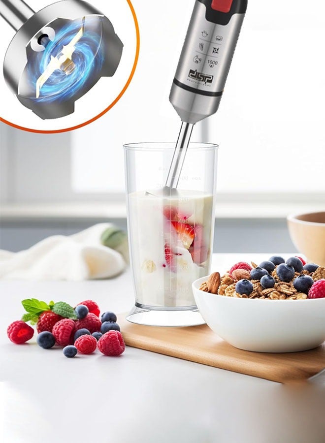 DSP Hand Blender,1000W Hand Mixer Stick Blender with 304 Stainless Steel Blade,Food Processor,Beaker,Egg Whisk,Non-BPA,Ideal fro Smoothies,Purée,Baby Food,KM1157 - Image 3