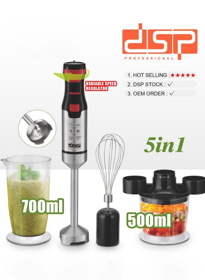 DSP Hand Blender,1000W Hand Mixer Stick Blender with 304 Stainless Steel Blade,Food Processor,Beaker,Egg Whisk,Non-BPA,Ideal fro Smoothies,Purée,Baby Food,KM1157  - Image 1