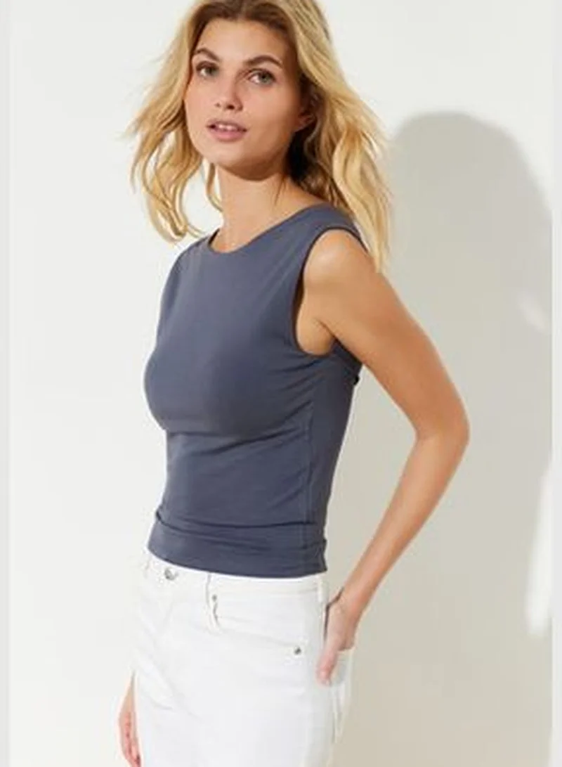 trendyol Light Anthracite Backless Fitted Regular Length Cotton Stretchy Knitted Blouse