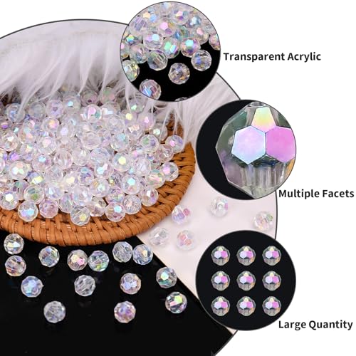 BONNY BOXX 500pcs 8mm Acrylic Faceted Round Crystal Beads Transparent AB Loose Spacer Craft Beads for DIY Bracelet Necklace Earring Keychain Jewelry Making Bags Decoration - Image 4