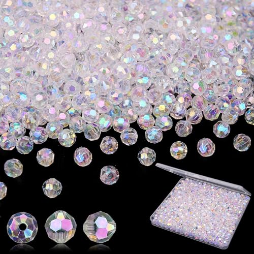 BONNY BOXX 500pcs 8mm Acrylic Faceted Round Crystal Beads Transparent AB Loose Spacer Craft Beads for DIY Bracelet Necklace Earring Keychain Jewelry Making Bags Decoration - Image 1