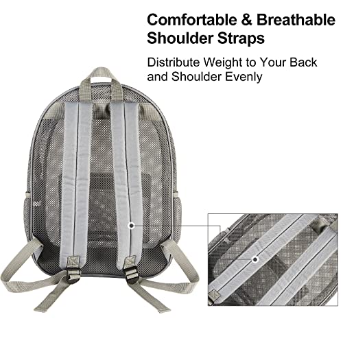 COVAX Heavy Duty Mesh Backpack, See Through College Backpack with Padded Shoulder Straps for Commuting, Swimming, Travel, Beach, Outdoor Sports (Grey) - Image 5