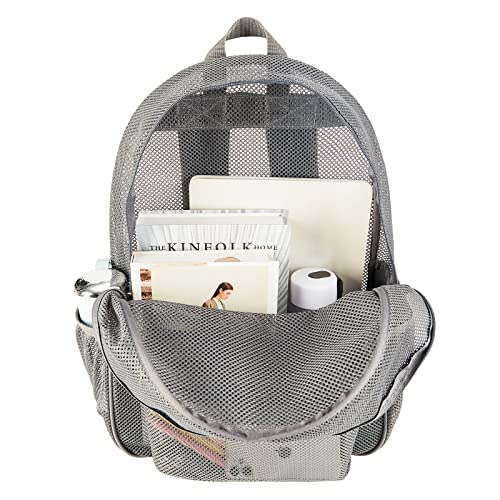 COVAX Heavy Duty Mesh Backpack, See Through College Backpack with Padded Shoulder Straps for Commuting, Swimming, Travel, Beach, Outdoor Sports (Grey) - Image 3