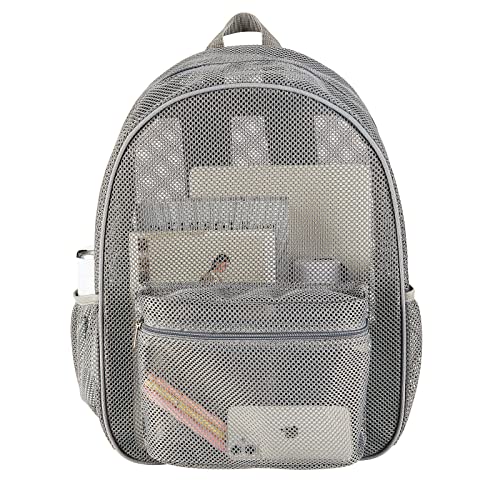 COVAX Heavy Duty Mesh Backpack, See Through College Backpack with Padded Shoulder Straps for Commuting, Swimming, Travel, Beach, Outdoor Sports (Grey) - Image 1