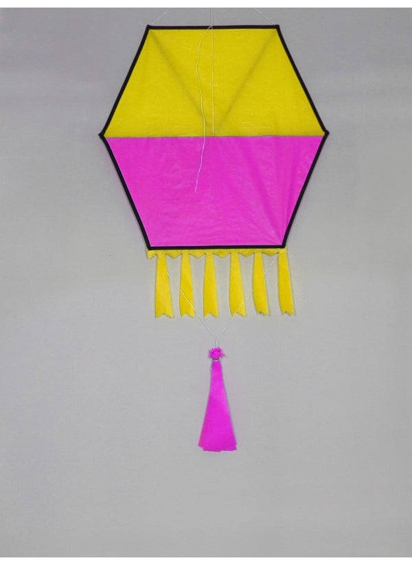 Gülen Uçurtma Laughing Kite / Rustling Hexagonal Two Color Kite / Pink-Yellow / Medium Size  - Image 4