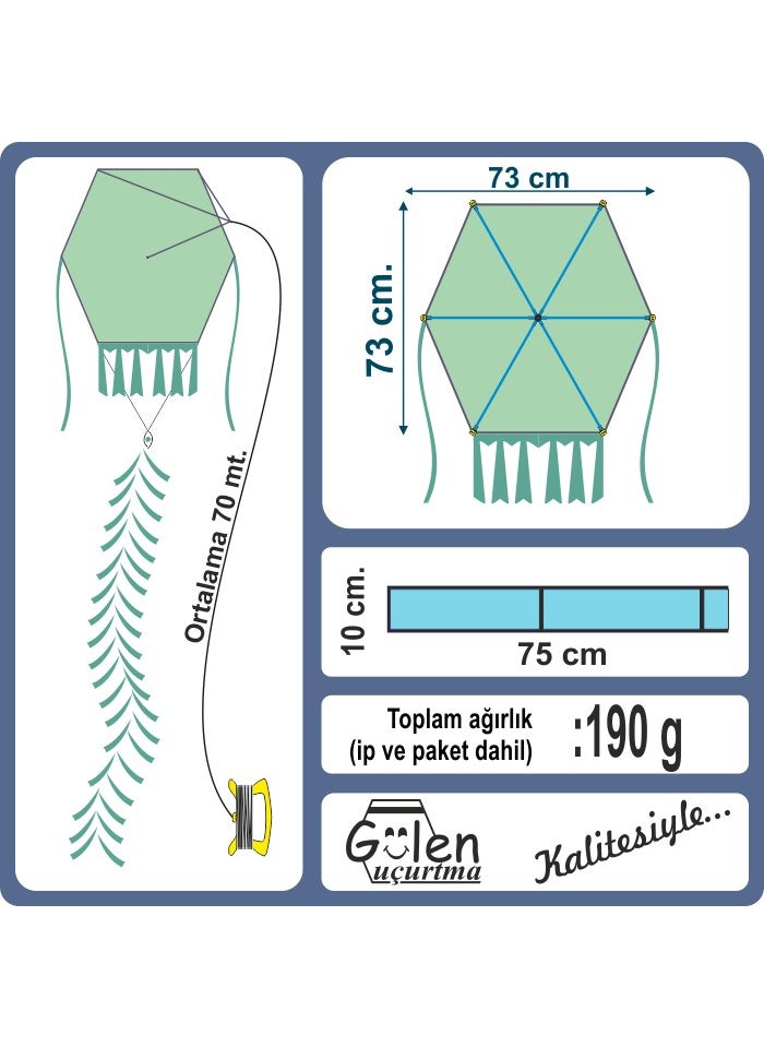 Gülen Uçurtma Laughing Kite / Rustling Hexagonal Two Color Kite / Pink-Yellow / Medium Size  - Image 2