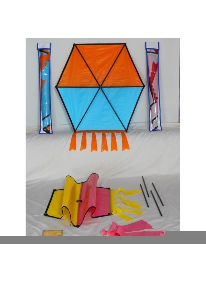 Gülen Uçurtma Laughing Kite / Rustling Hexagonal Two Color Kite / Pink-Yellow / Medium Size  - Image 5