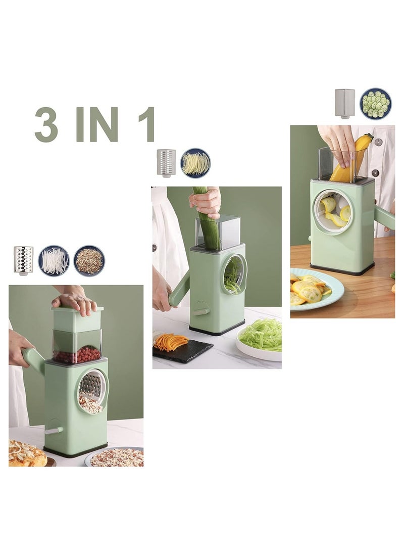 Raxoom - Vegetable Shredder Round Mandoline Slicer, Grater, Salad Maker - Large Feed Port - Suction Base - Vegetable, Fruit, Cookie, OREO, Nuts (Green) - Image 1