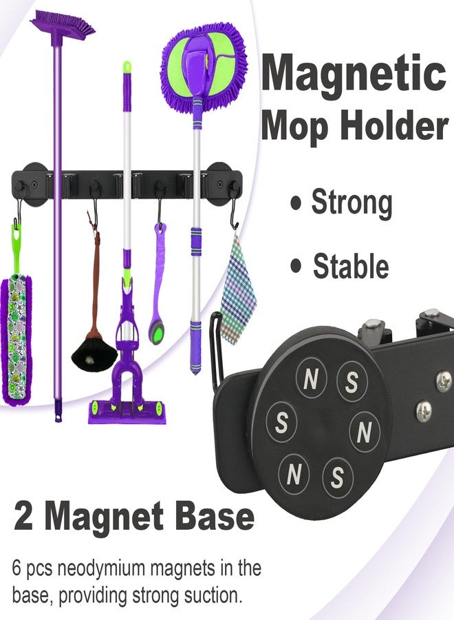 SKNOOY Black Magnetic Mop Broom Holder, Heavy Duty Magnetic Tool Hanger with 4 Hooks, Anti-Slip Design, Versatile Use for Kitchen, Laundry, Garage, Garden, Workshop - Image 3